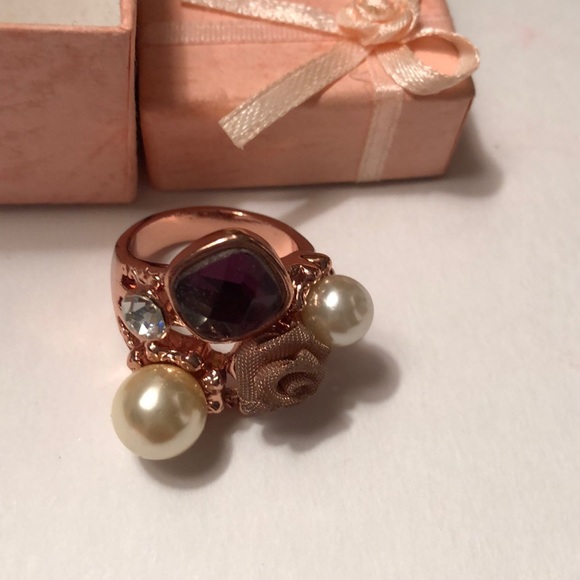 Rose gold ring pearls stone - Picture 4 of 5